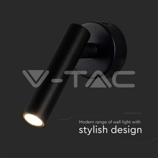 2W LED Wall Mounted Spotlight Round 4000K Black Body - 2