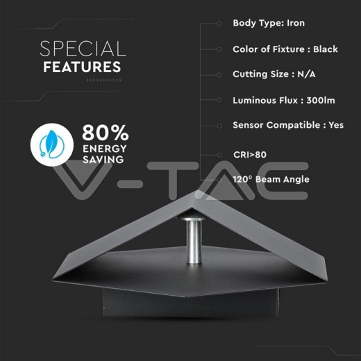 3W Wall Lamp Bridglux Chip Black Body 3000K - 6