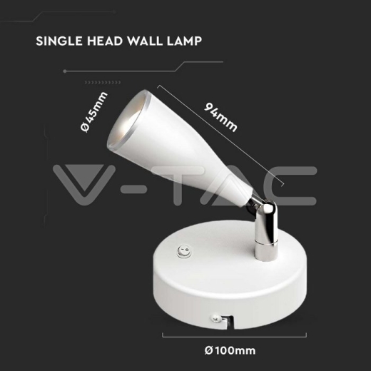 4.5W LED Wall Lamp 3000K White With Switch - 6