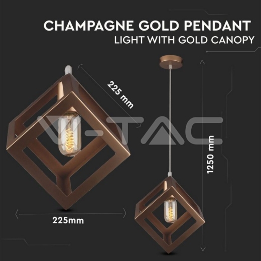 Geometric Pendant Light Champagne Gold Square - 3