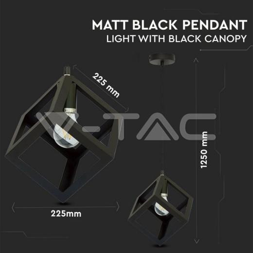 Geometric Pendant Light Matt Black Square - 4