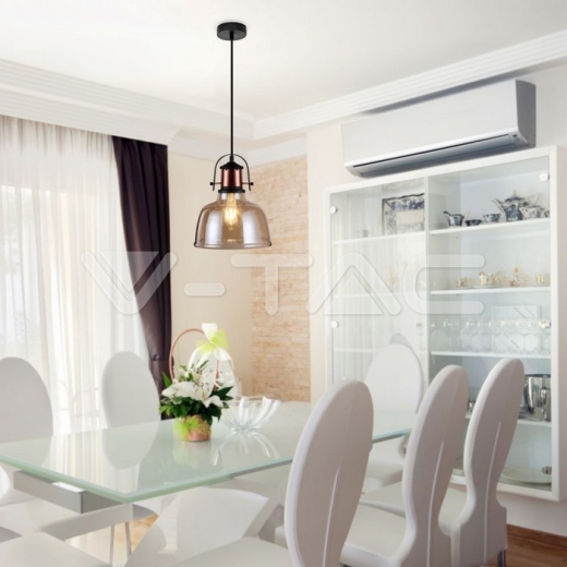 Glass Shade Amber Pendant Light Black Fabric Wire - 4