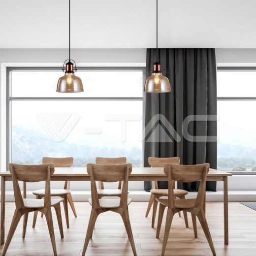 Glass Shade Amber Pendant Light Black Fabric Wire - 5