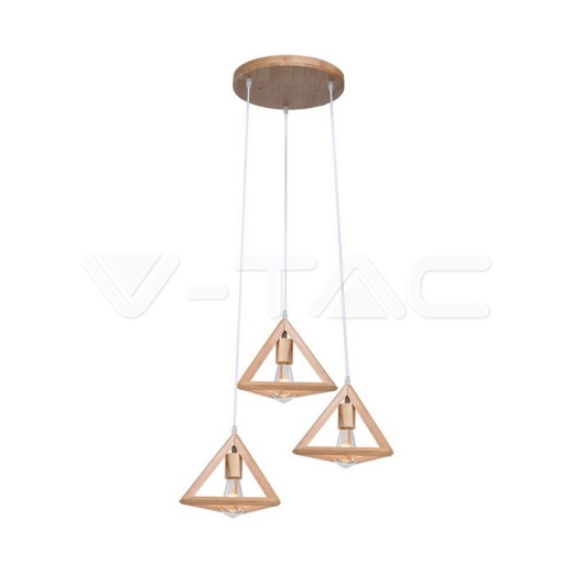 LED Designer Pendant Lampholder Wood Color Body 3*E27 - 1