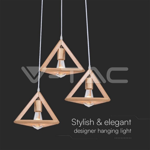 LED Designer Pendant Lampholder Wood Color Body 3*E27 - 2