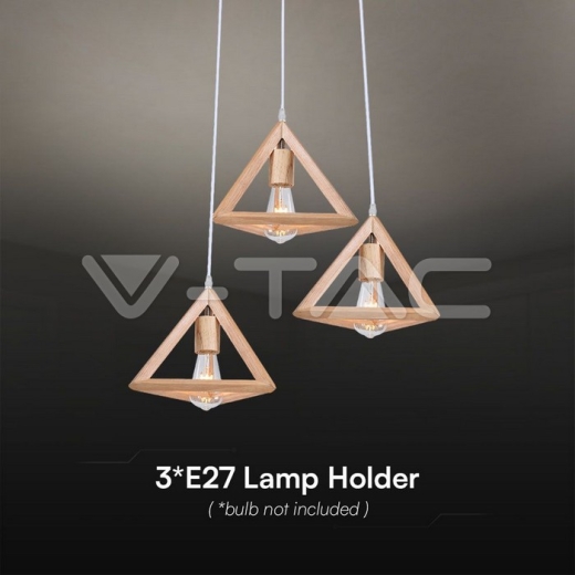 LED Designer Pendant Lampholder Wood Color Body 3*E27 - 3