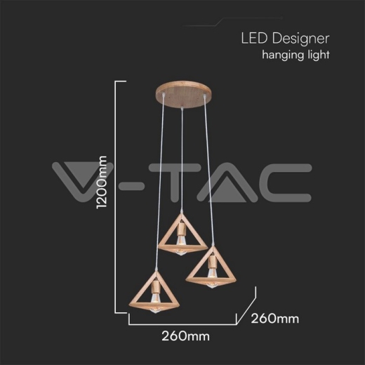 LED Designer Pendant Lampholder Wood Color Body 3*E27 - 4