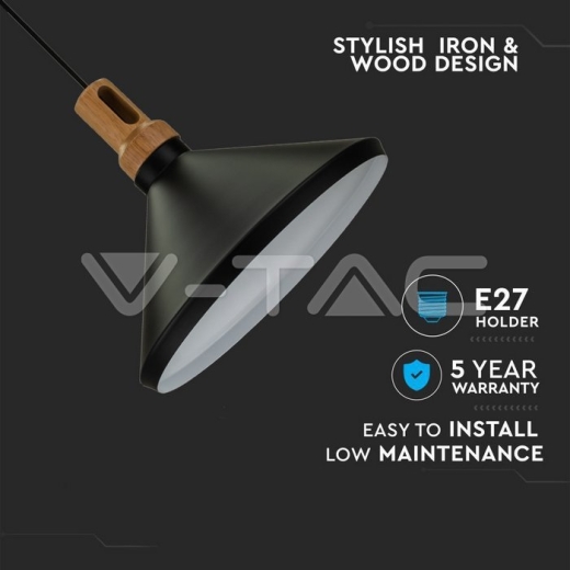 Modern Pendant Light Long Black Wooden Top - 3