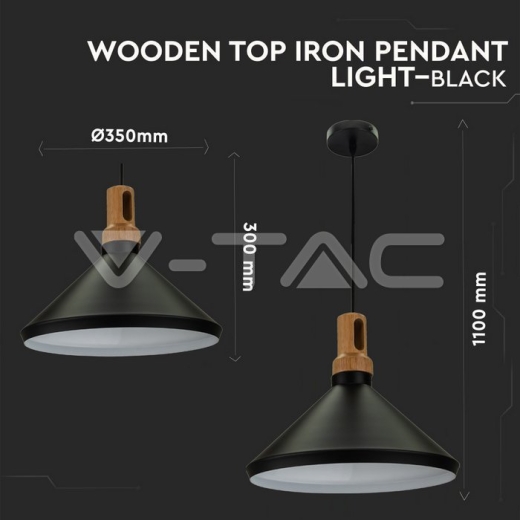 Modern Pendant Light Long Black Wooden Top - 4