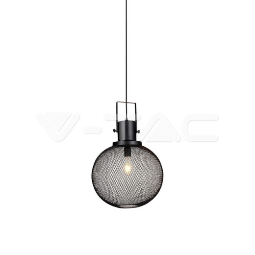 Pendant Light Black Metal Globe - 1