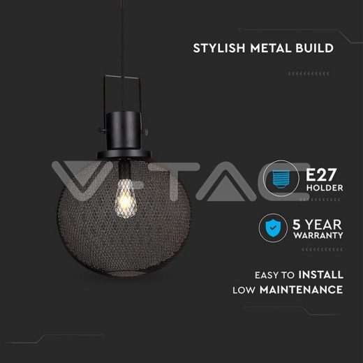 Pendant Light Black Metal Globe - 2