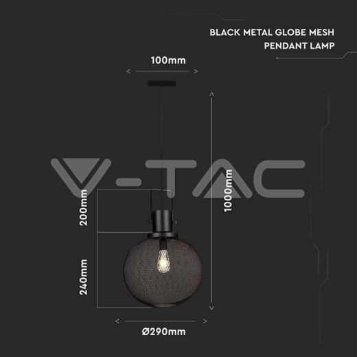 Pendant Light Black Metal Globe - 3