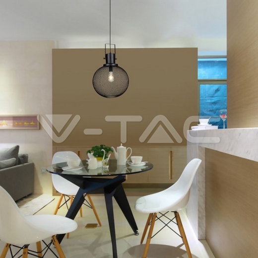 Pendant Light Black Metal Globe - 4