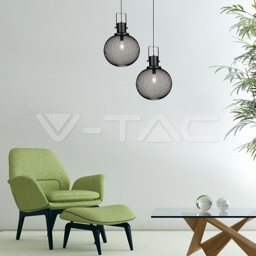 Pendant Light Black Metal Globe - 5