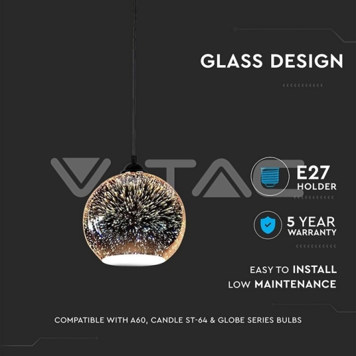 Colgante E27 cristal 3D 250mm - 3