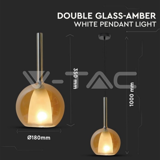 Pendant Light Modern Double Glass Amber+White Ф180mm - 3