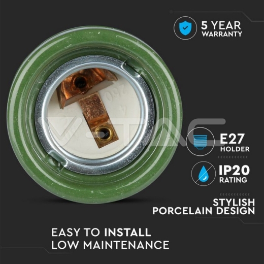 Soporte de porcelana E27 Verde - 4