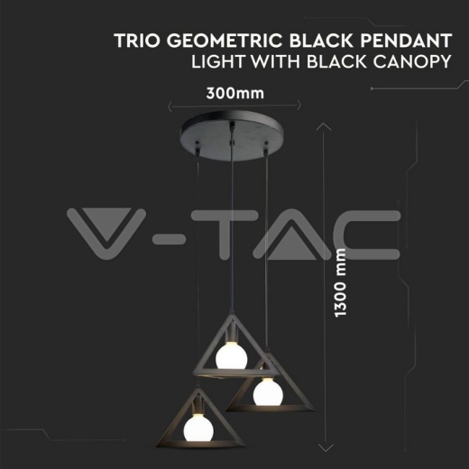 Trio Geometric Black Pendant Light E27 Black Canopy - 3
