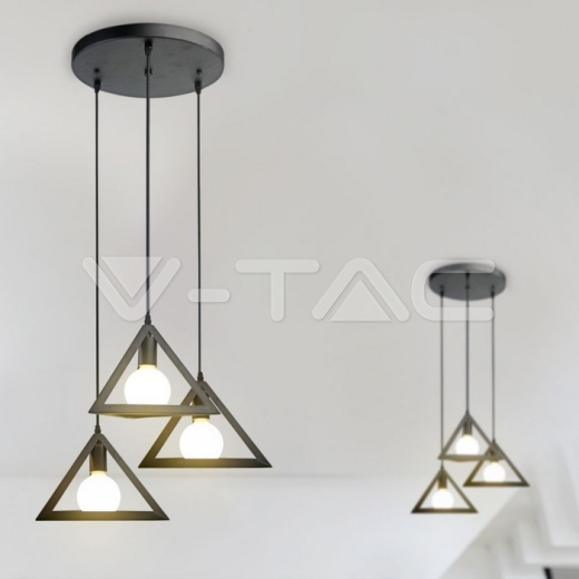 Trio Geometric Black Pendant Light E27 Black Canopy - 4