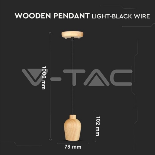 Wooden Pendant Light Black Wire - 7