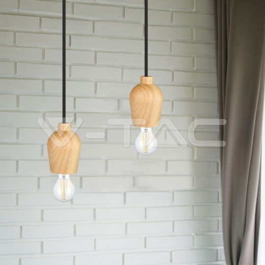Wooden Pendant Light Black Wire - 8