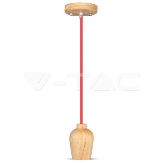 Wooden Pendant Light Red Wire - 1