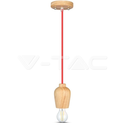Wooden Pendant Light Red Wire - 3