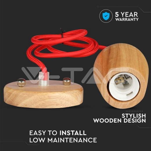 Wooden Pendant Light Red Wire - 4