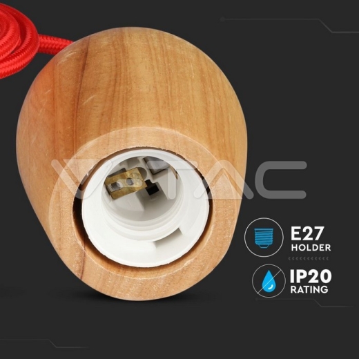 Wooden Pendant Light Red Wire - 5