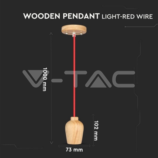 Wooden Pendant Light Red Wire - 6