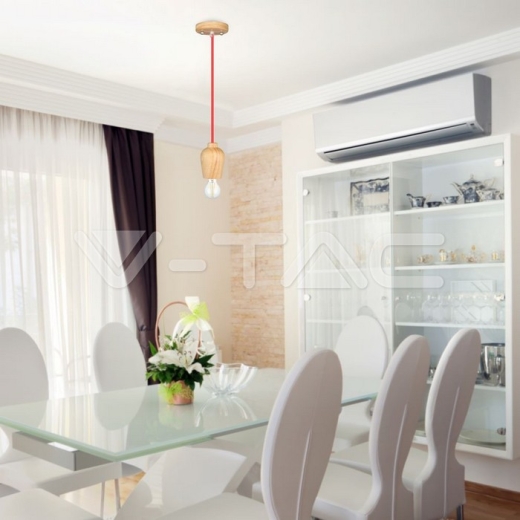Wooden Pendant Light Red Wire - 8