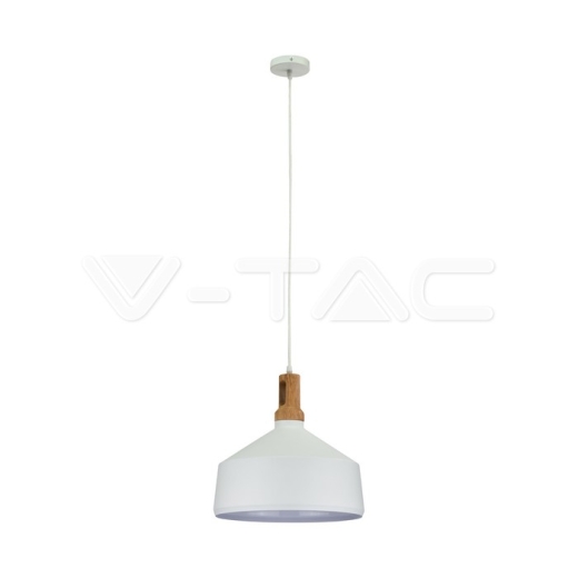Wooden Top Iron Pendant Light White - 1