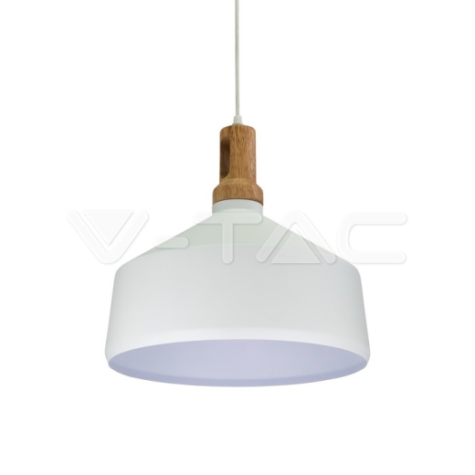 Wooden Top Iron Pendant Light White - 2