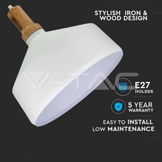 Wooden Top Iron Pendant Light White - 3