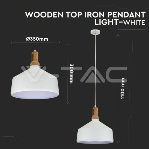Wooden Top Iron Pendant Light White - 4