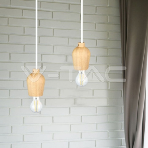Wooden Pendant Light White Wire - 10