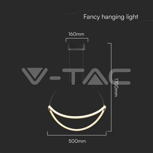 Lámpara colgante LED de 16 W con cable de 1,5 m, cuerpo negro de 600 mm y 3000 K - 5