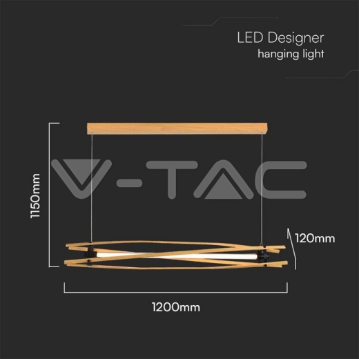 15W LED Designer Pendant Wood 3000K L1200 - 4
