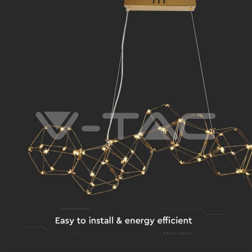 Lámpara colgante de diseño LED de 20 W (largo 94,5 x ancho 32,5 x alto 120 cm) con cuerpo dorado de 3000 K - 2