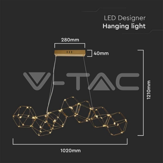 Lámpara colgante de diseño LED de 20 W (largo 94,5 x ancho 32,5 x alto 120 cm) con cuerpo dorado de 3000 K - 4