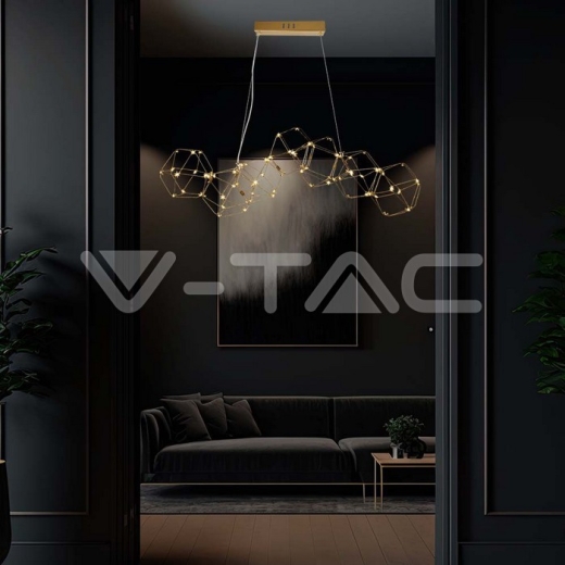 Lámpara colgante de diseño LED de 20 W (largo 94,5 x ancho 32,5 x alto 120 cm) con cuerpo dorado de 3000 K - 5