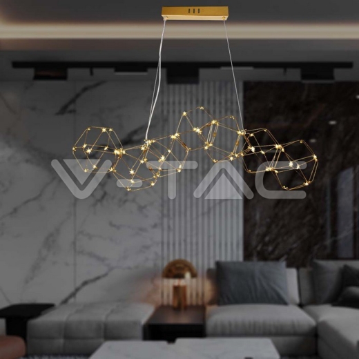 Lámpara colgante de diseño LED de 20 W (largo 94,5 x ancho 32,5 x alto 120 cm) con cuerpo dorado de 3000 K - 6