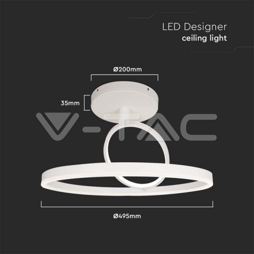 37W LED Designer Ceiling Light White 500*200mm Double Round 4000K - 5