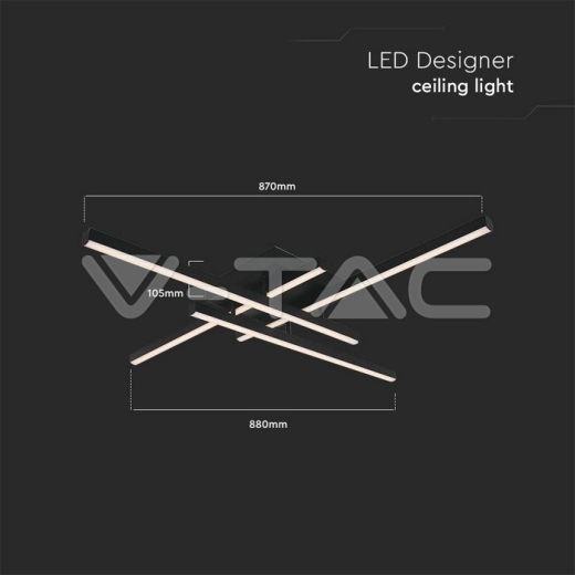 38W LED Designer Ceiling Light Black 850*850*105mm 4000K - 5