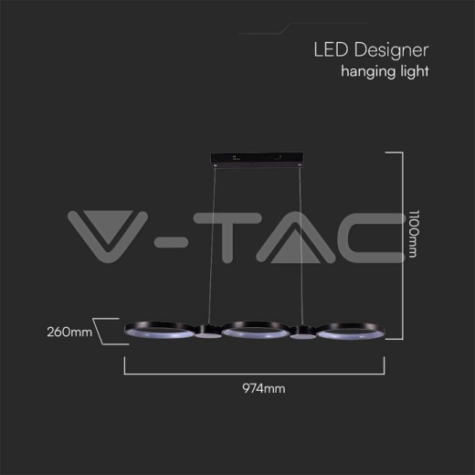 38W LED Designer Hanging Lamp Black 3000K - 5