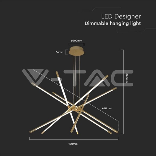42W LED Designer Hanging Light 85*31*120CM Gold Body 3000K - 5