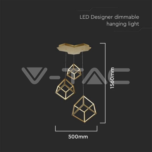 46W LED Designer Hanging Light 3000K Gold Body - 4