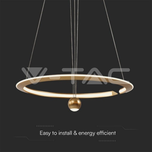 45W LED Hanging Pendant Lamp D600*1500mm 4000K Dimmable Brush Gold - 4