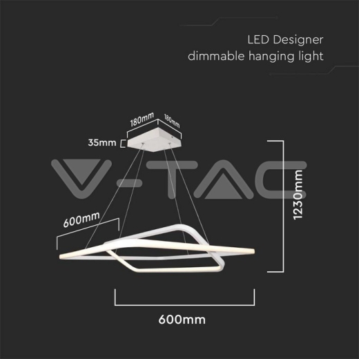 50W LED Designer Metal Hanging Light 600 x 600 x 1200mm White 3000K Dimmable - 4