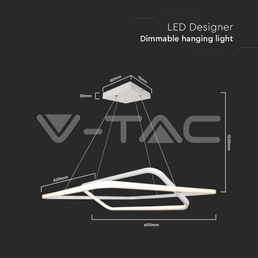50W LED Designer Metal Hanging Light 600 x 600 x 1200mm White 4000K Dimmable - 5